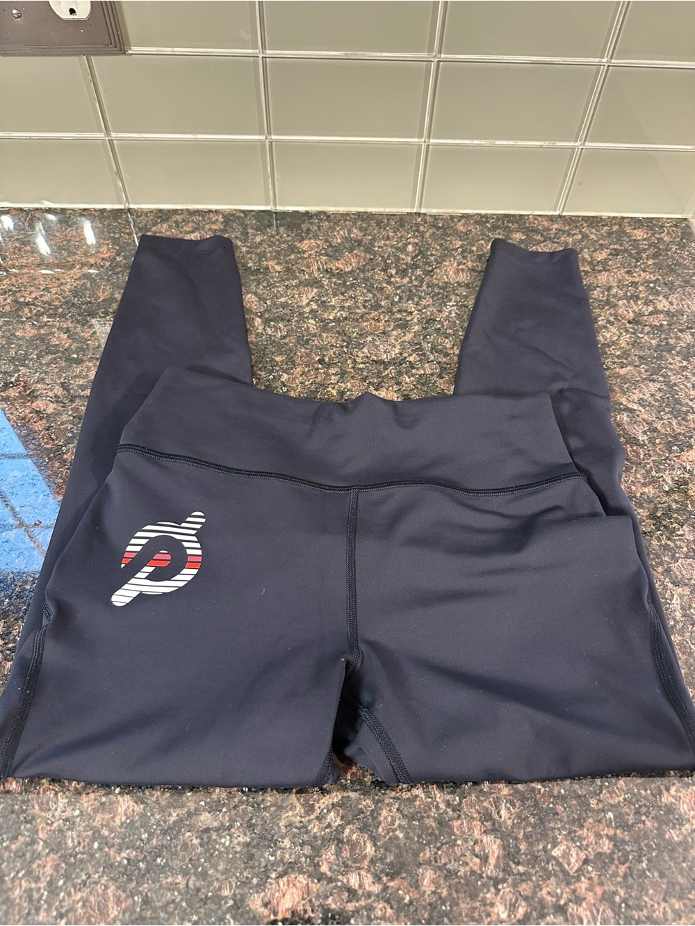 Peloton Black womens' Logo Athletic Leggings with Subtle Red Accent